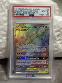 ROWLET & ALOLAN EXEGGUTOR GX RAINBOW PSA 10 TAG TEAM SECRET RARE FA #237 POKEMON - Image 1