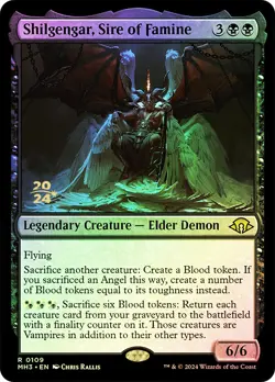 MTG FOIL Shilgengar, Sire of Famine(Prerelease) (Modern Horizons 3) - Promo - Image 1