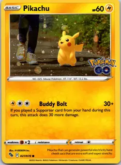 Pikachu 027/078 C Pokemon GO Pokemon NM - Image 1