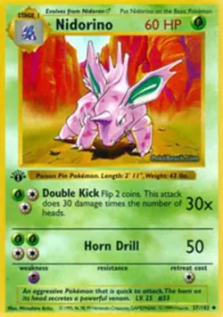 Nidorino - 37/102 - Uncommon - 1st Edition LP, English Pokemon Base Set - Image 1