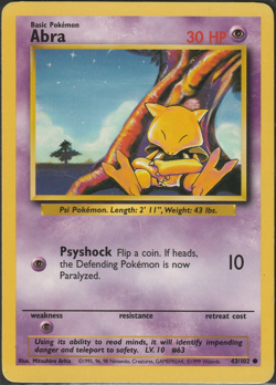 Pokemon TCG Abra Base Set 43/102 Regular Unlimited Common MP - Image 1