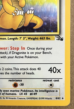 Dragonite 4/62 Fossil Holo Rare Light Play Vintage Pokemon TCG WOTC - Image 4