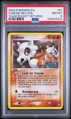 2004 POKEMON EX TEAM ROCKET RETURNS #51 CUBONE-REVERSE FOIL PSA 8 - Image 1