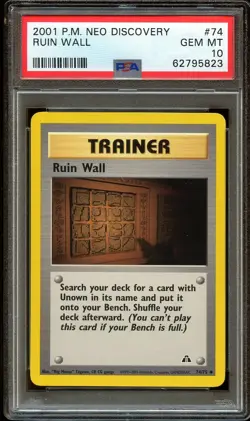 PSA 10 GEM MINT Ruin Wall 74/75 Neo Discovery Pokemon Card 823 - Image 2
