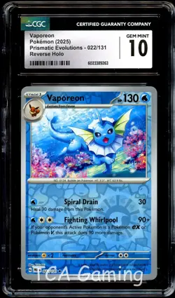 CGC 10 GEM MINT Vaporeon 022/131 REVERSE HOLO Pokemon Card 263 - Image 1