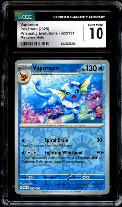 CGC 10 GEM MINT Vaporeon 022/131 REVERSE HOLO Pokemon Card 263 - Image 2
