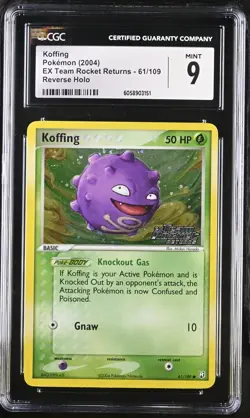 CGC 9 Koffing Team Rocket Returns 61/109 Reverse Holo STAMPED Pokemon Card psa - Image 1