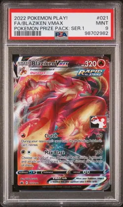 PSA 9 Blaziken VMAX 021/198 Play Prize Pack Series 1 Stamp Pokemon Card MINT - Image 1