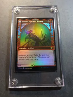 MTG FOIL Kaldheim Harnfel, Horn of Bounty, Birgi - Unplayed in Screwdown Holder - Image 1