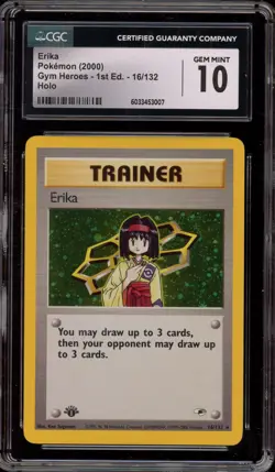 Pokemon Erika Gym Heroes 1st Edition Holo Rare #16 CGC 10 Gem Mint - Image 1