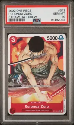 PSA 10 Gem Mint Roronoa Zoro ST01-013 One Piece Straw Hat Crew 2022 Holo - Image 1