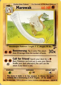 Marowak 052/130 Base Set 2 Pokemon Card TCG - Image 1