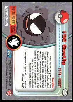 Pokemon Cards Gastly #92 Topps Trading Cards Series 2 LP *1 - Image 2