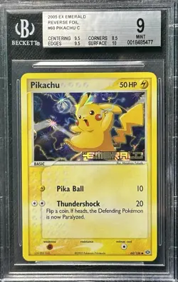 BGS 9 MINT Pikachu 60/106 Emerald Reverse Holo Pokemon Card - Image 1