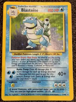 Pokemon Blastoise Base Set Holo Rare 2/102 English 100HP Stage 2 40+ Attack 1999 - Image 1