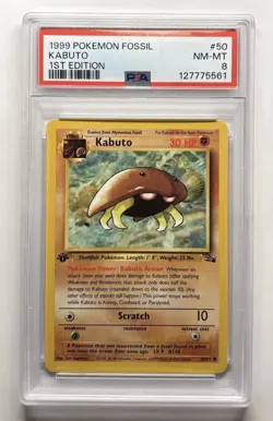 1999 Pokemon TCG Kabuto Fossil 1st Edition PSA 8 - Image 1