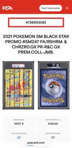 PSA 9 - 2021 POKEMON Reshiram & Charizard GX Black Star Promo #SM247 JUMBO - Image 3