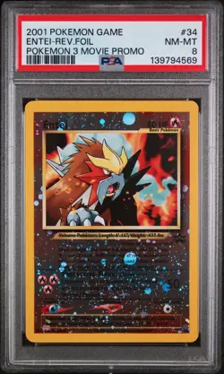 Entei #34 2001 Pokemon 3 Movie Black Star Reverse Holo Black Star Promo PSA 8 - Image 1