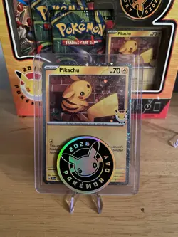 Pikachu 051/162 Pokemon Day 2026 Stamped Promo Holo with 2026 Coin NM - Image 1