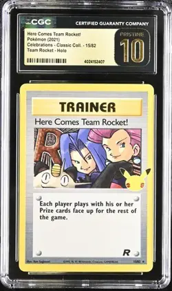 ✨ CGC 10 Pristine Here Comes Team Rocket! 15/82 Holo Celebrations Pokemon Card - Image 1