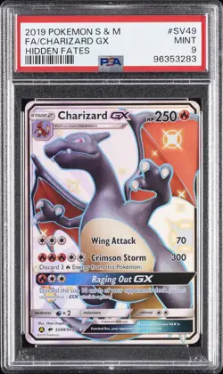 2019 POKEMON SUN & MOON HIDDEN FATES #SV49 FULL ART/CHARIZARD GX PSA 9 - Image 1