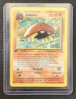 Pokemon Kabuto Fossil 50/62 Stage 1 30 HP Common 1st Edition Regular English - Image 1
