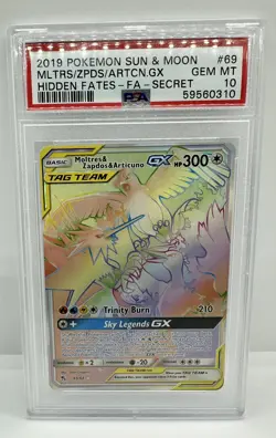 Pokemon Moltres & Zapdos & Articuno GX (Secret) 69/68 Hidden Fates Holo PSA 10 - Image 1