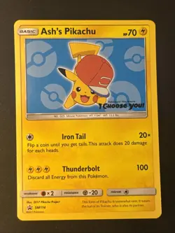 Ash's Pikachu SM114 Sm Regular Sun & Moon Black Star Promo Pokemon - Image 1