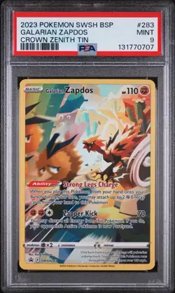 GALARIAN ZAPDOS #283 BLACK STAR PROMO CROWN ZENITH TIN 2023 POKEMON SWSH PSA 9 - Image 1
