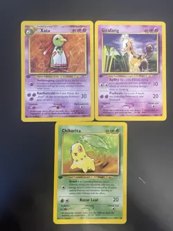 Pokemon Neo Genesis, 1st Edition, Excellent, Xatu Girafarig Chikorita - Image 1