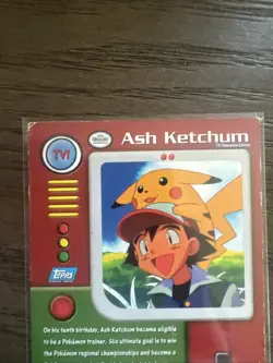 1999 Topps Pokemon TV Animation Edition Series 1 #TV1 Ash Ketchum - Image 3