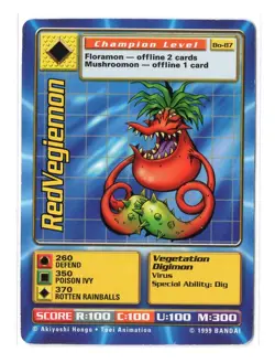 Digimon Card - 1999 (NM) RedVegiemon BO-87 - Bandai Champion Vtg - Image 1