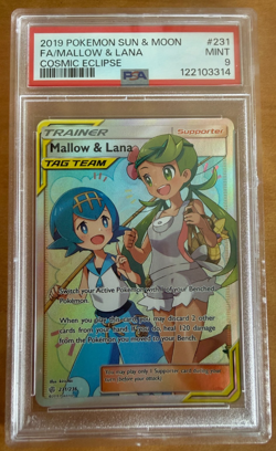 2019 Pokemon Sun & Moon Cosmic Eclipse Mallow & Lana 231/236 PSA 9 Mint - Image 1