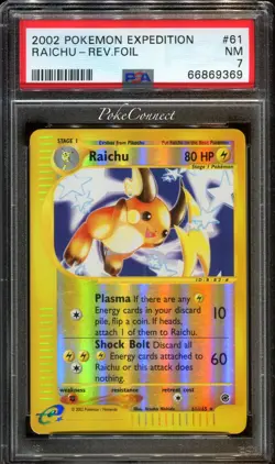 PSA 7 NEAR MINT Pokemon Raichu Reverse Holo Rare 2002 Expedition #61/165 WOTC - Image 1