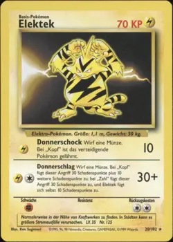 1999 Pokemon GERMAN Unlimited Base Set Elektek-Electabuzz 20/102 EX - Image 1