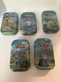 Pokemon TCG Sinnoh Stars Tin Set of 5 Chimchar Piplup Turtwig Riolu Munchlax - Image 1