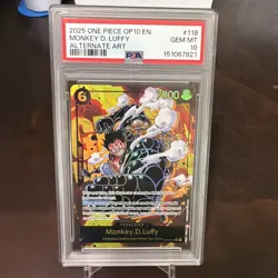 2025 ONE PIECE OP10-118 MONKEY D LUFFY ROYAL BLOOD ALT ART PARALLEL SEC PSA 10 - Image 1