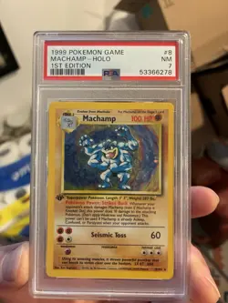 1999 Pokemon Base Set Machamp 1st Edition Holo Vintage WOTC, PSA 7 - Image 1