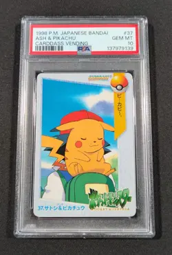 Pokemon Japanese Bandai Ash & Pikachu #37 PSA 10 GEM MINT Carddass Anime - Image 1