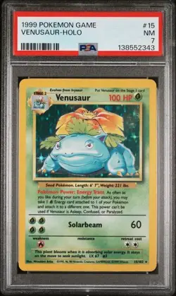 1999 POKEMON GAME BASE SET UNLIMITED 15 VENUSAUR-HOLO PSA NEAR MINT 7 - New Cert - Image 1