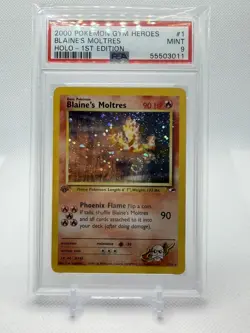 2000 BLAINE'S MOLTRES HOLO-1ST EDITION POKEMON GYM HEROES PSA 9 MINT SWIRL! 💫 - Image 1