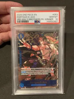 2025 One Piece EN 3rd Anniversary 3 Brothers Winner 053 Portgas D. Ace PSA 10 - Image 1