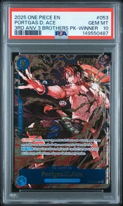 2025 One Piece EN 3rd Anniversary 3 Brothers Winner 053 Portgas D. Ace PSA 10 - Image 2