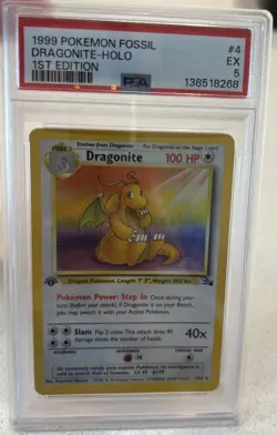 1st Edition Dragonite Holo Fossil PSA 5 – Vintage WOTC Pokemon 1999 - Image 1