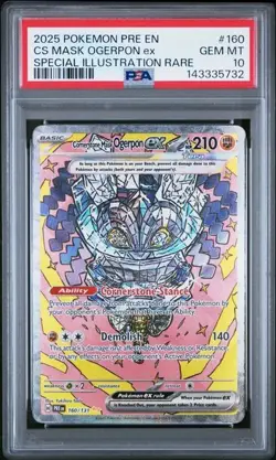 2025 POKEMON PRE EN CS MASK OGERPON EX SPECIAL ILLUSTRATION RARE #160 PSA 10 - Image 1