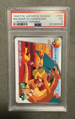 1998 Pokemon Japanese Bandai Cardass Vending -Magmar Vs. charizard PSA 5 EX Rare - Image 3