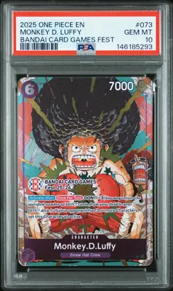 2025 ONE PIECE PROMOS BANDAI CARD GAMES FEST #073 MONKEY D. LUFFY PSA 10 - Image 3