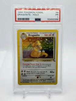 Pokemon TCG Dragonite Holo Rare Unlimited Fossil Card 4/62 PSA 1 - Image 1