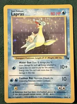 1999 POKEMON FOSSIL MINT CONDITION LAPRAS HOLO FOIL #10 RARE HOLOGRAM - Image 1