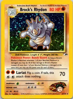 Brock's Rhydon 2/132 Holo Rare Gym Heroes Pokemon Unlimited Holo LP - Image 1